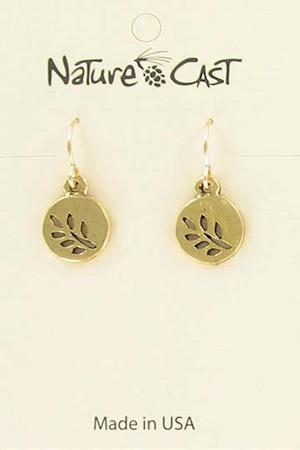 Earring dangle gold tone small circle w/cutout branch LARGE