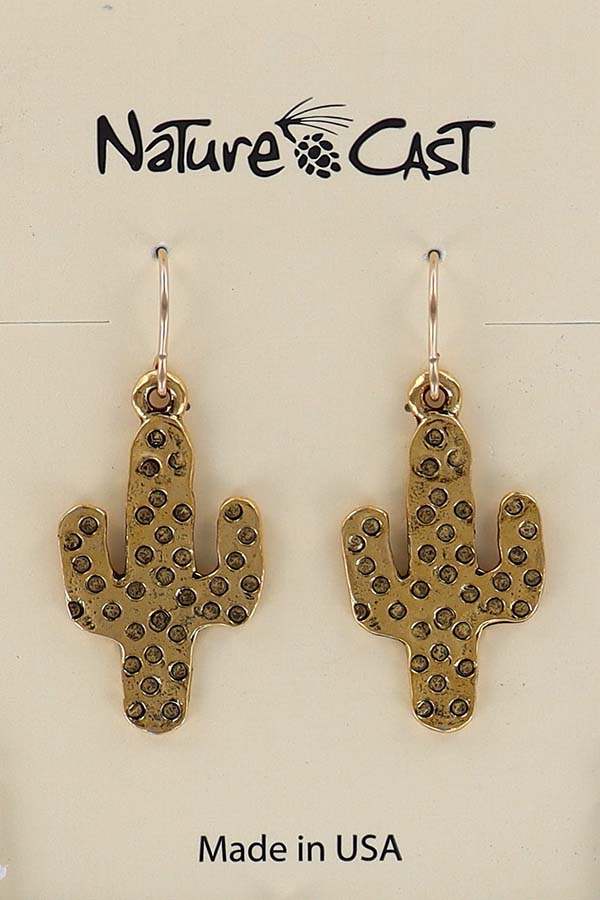12586 Earring dangle gold tone cactus THUMBNAIL