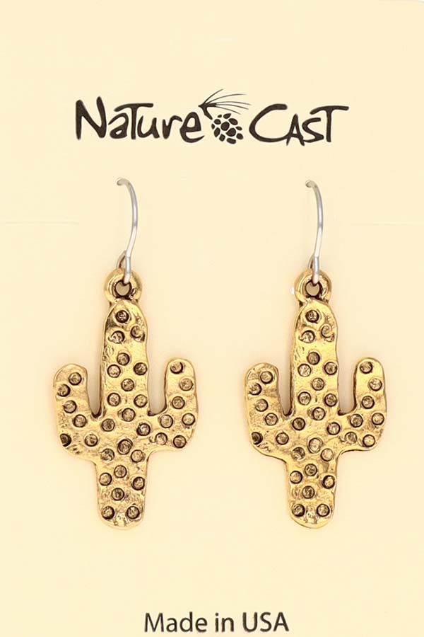 12586 Earring dangle gold tone cactus THUMBNAIL