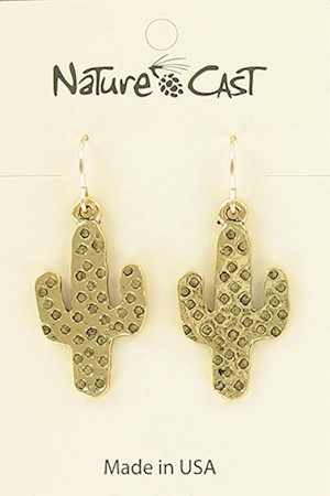 Earring dangle gold tone cactus LARGE