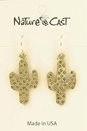 Earring dangle gold tone cactus THUMBNAIL