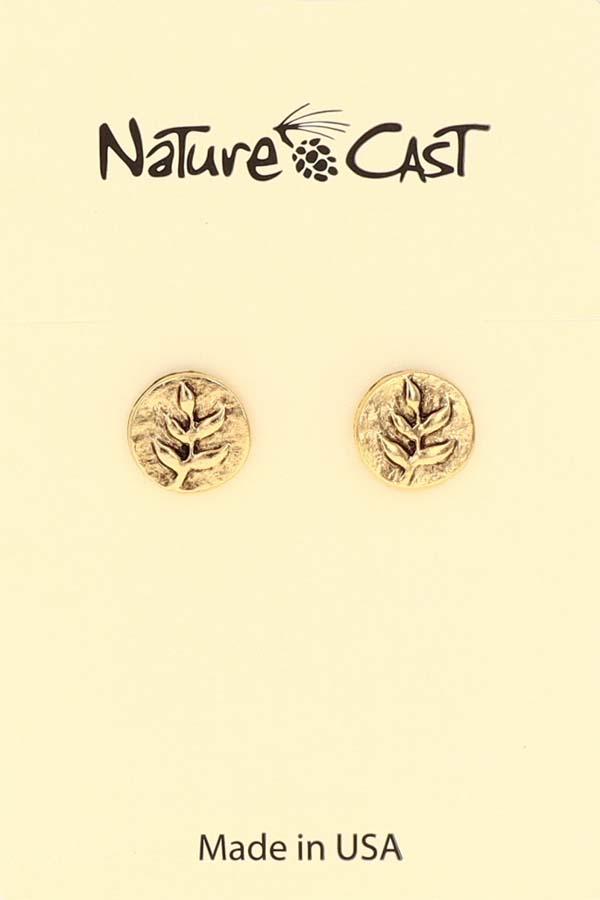 12588 Earring post gold tone round w/branch THUMBNAIL