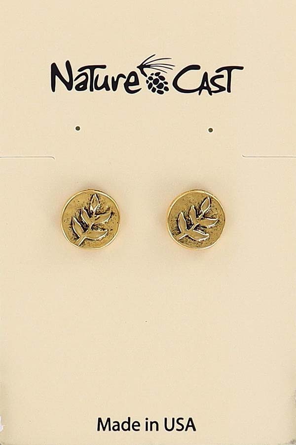 12588 Earring post gold tone round w/branch THUMBNAIL