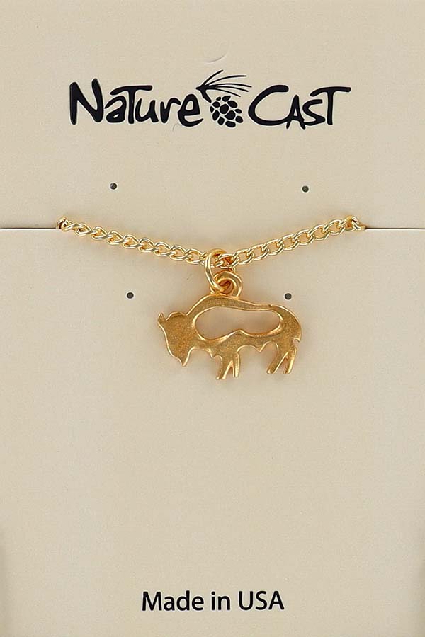 12589 Pendant gold tone petro bison w/ 18" chain MAIN