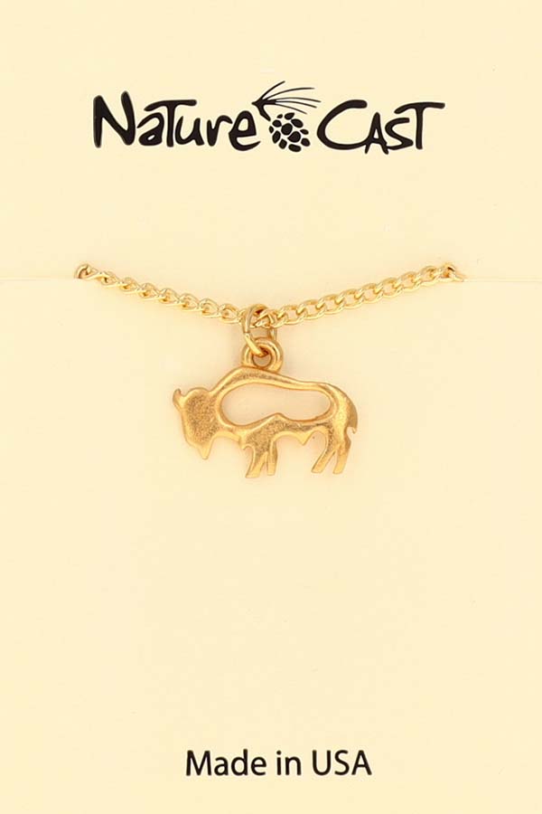 12589 Pendant gold tone petro bison w/ 18" chain THUMBNAIL