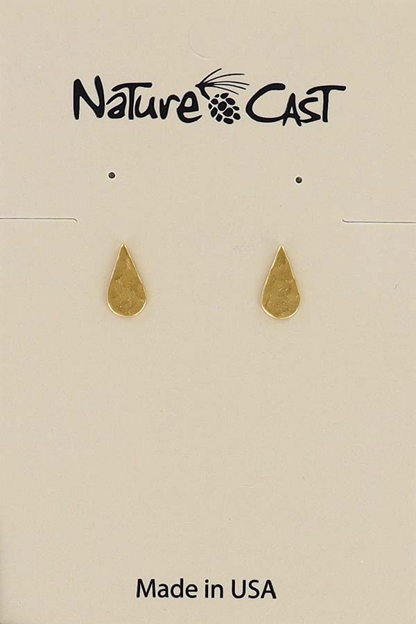 12591 Earring post hammered teardrop gold tone THUMBNAIL