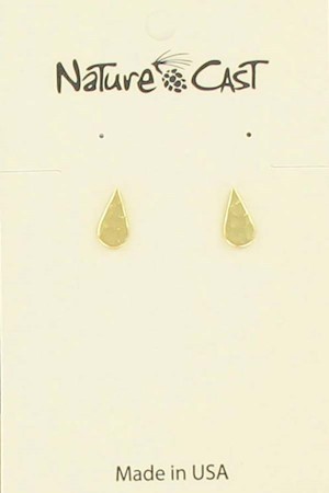 Earring post hammered teardrop gold tone LARGE