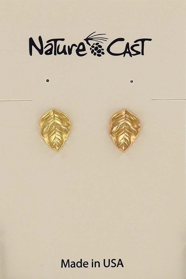 12597 Earring post gold tone leaf THUMBNAIL
