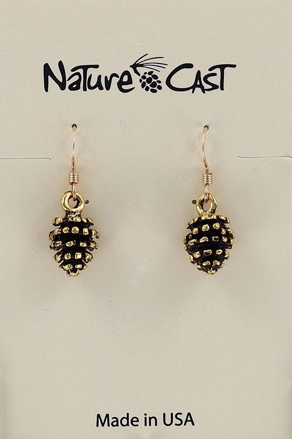 12598 Earring dangle gold tone pine cone LARGE