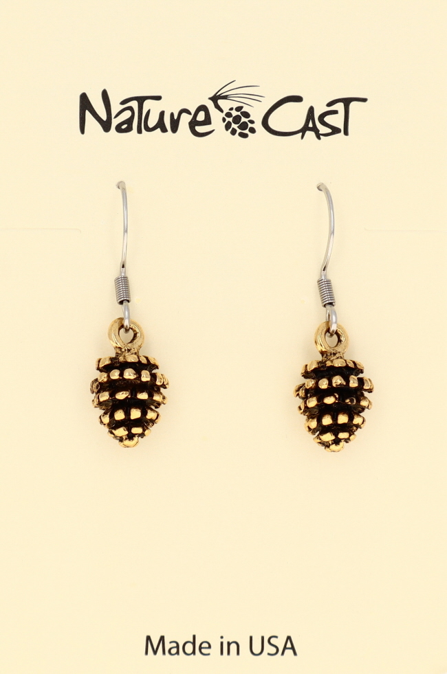 12598 Earring dangle gold tone pine cone THUMBNAIL