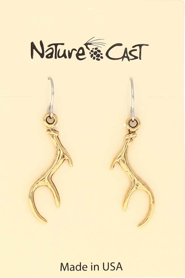 12600 Earring dangle gold tone antler LARGE