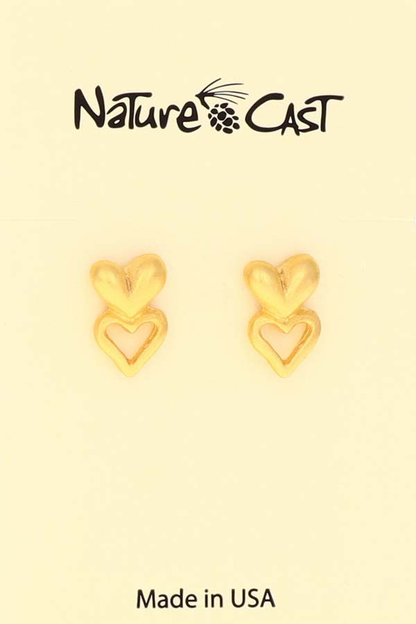 12604 Earring post gold tone dbl hearts MAIN