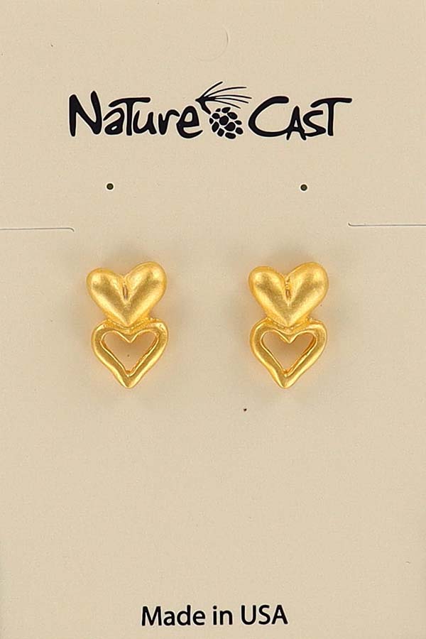 12604 Earring post gold tone dbl hearts THUMBNAIL