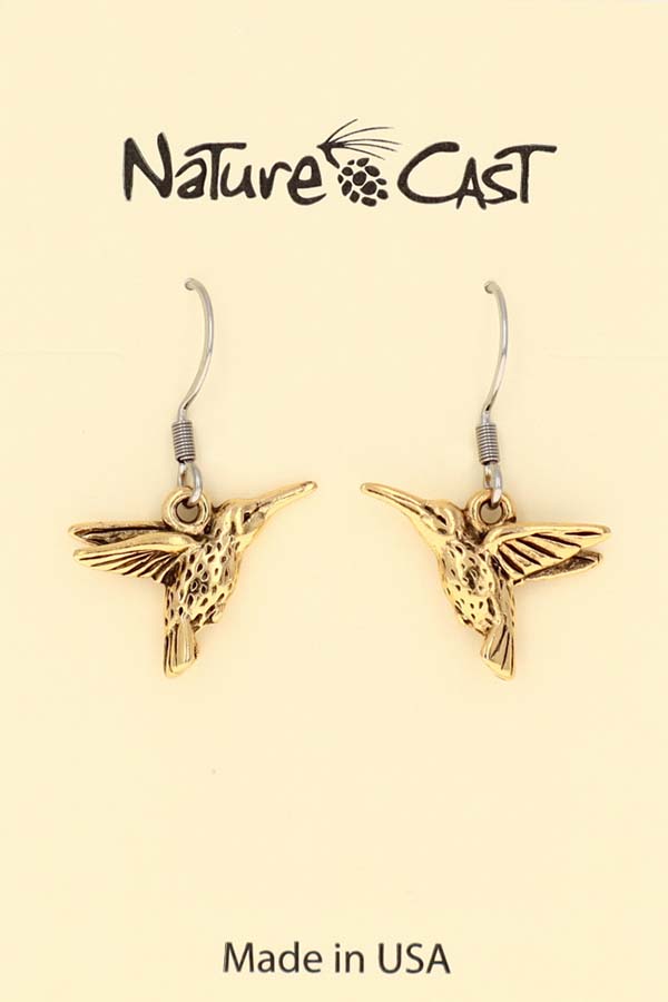 12609 Earring dangle gold tone hummingbird THUMBNAIL