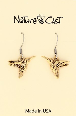 12609 Earring dangle gold tone hummingbird LARGE