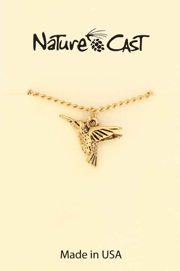 12610 Pendant gold tone hummingbird w/ 18" chain LARGE
