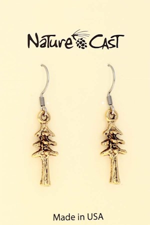 12611 Earring dangle gold tone sequoia tree LARGE
