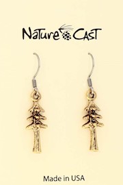 12611 Earring dangle gold tone sequoia tree THUMBNAIL