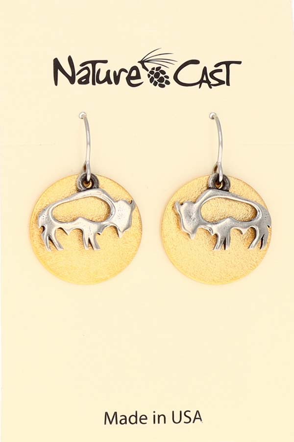 12727 Earring dangle 2tone open bison on disc THUMBNAIL