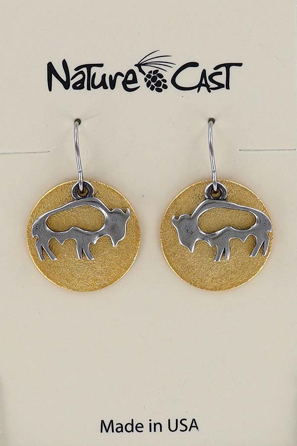 12727 Earring dangle 2tone open bison on disc THUMBNAIL