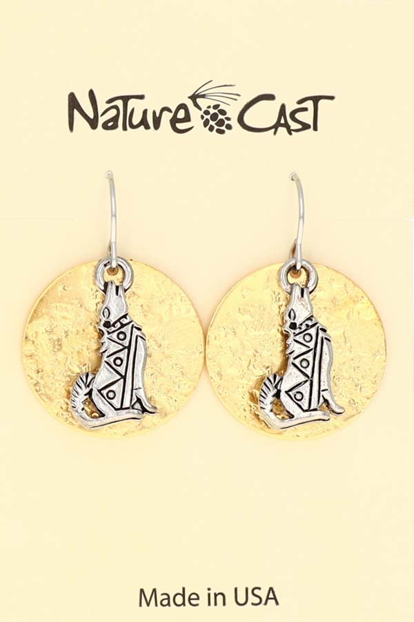 12738 Earring dangle SW coyote on disc THUMBNAIL