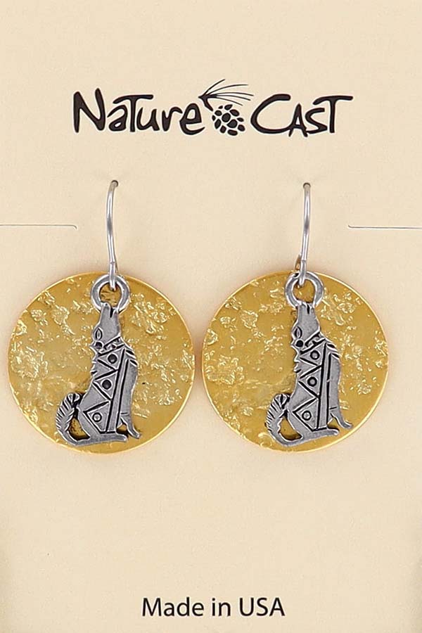 12738 Earring dangle SW coyote on disc THUMBNAIL