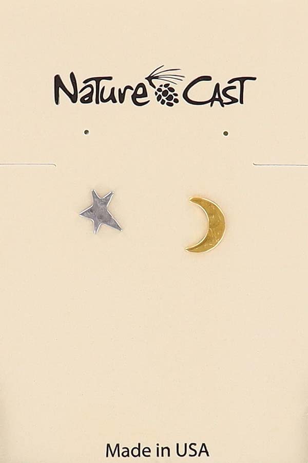 12741 Earring post 2 tone moon/star THUMBNAIL