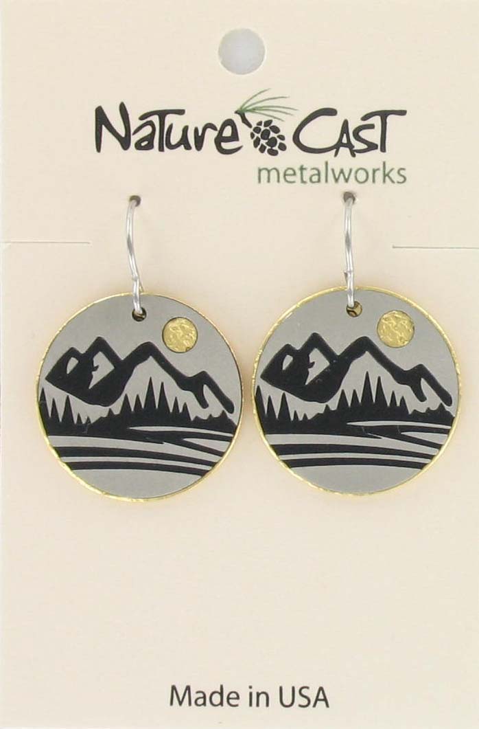 Earring dangle two tone mountain disc LARGE