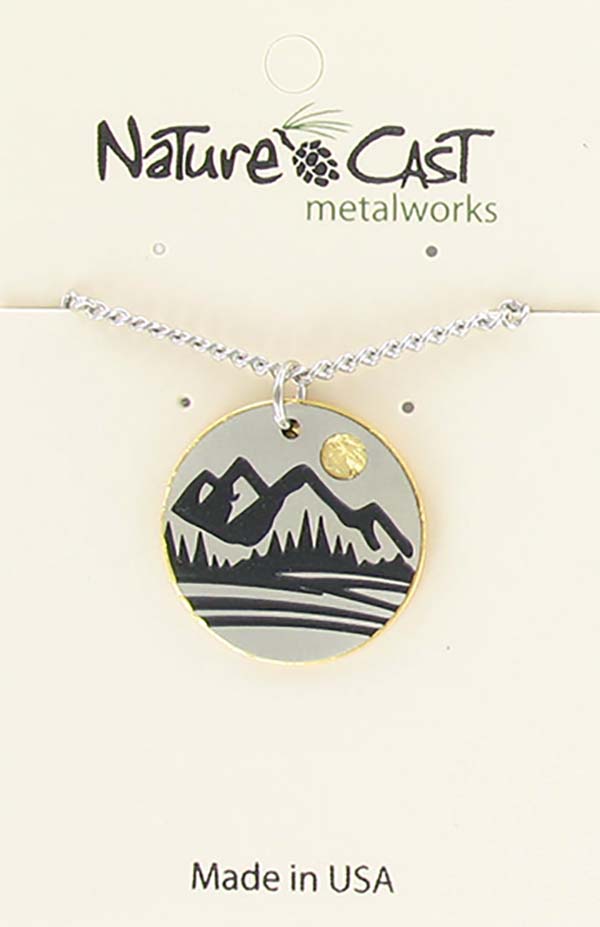 Pendant two tone mountain disc w / 18" chain THUMBNAIL