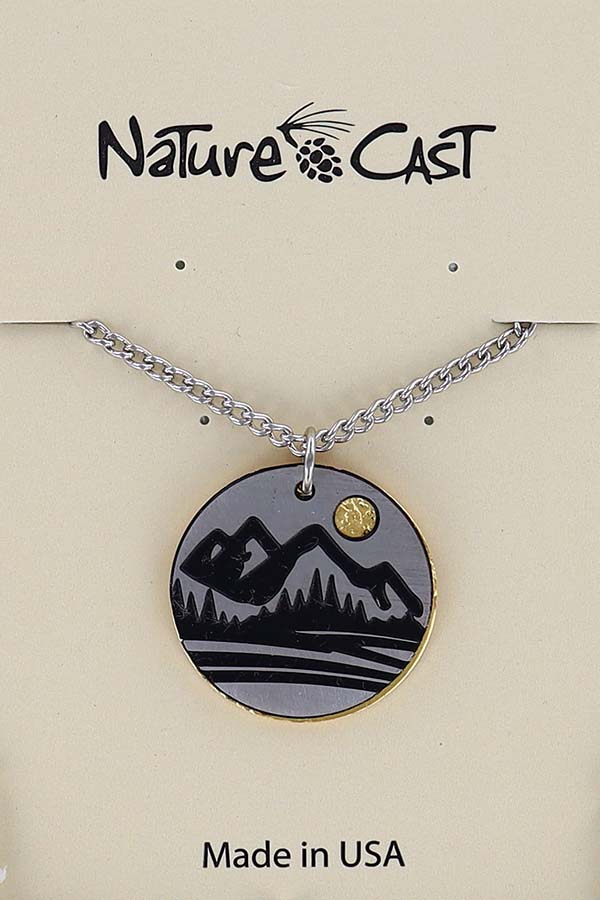 12752 Pendant two tone mountain disc w / 18" chain LARGE