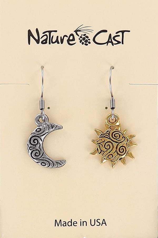 12755 Earring dangle 2 tone sun and moon swirls THUMBNAIL