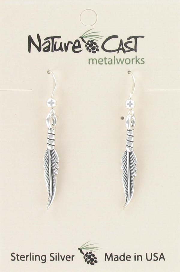Earring dangle feather sterling silver THUMBNAIL