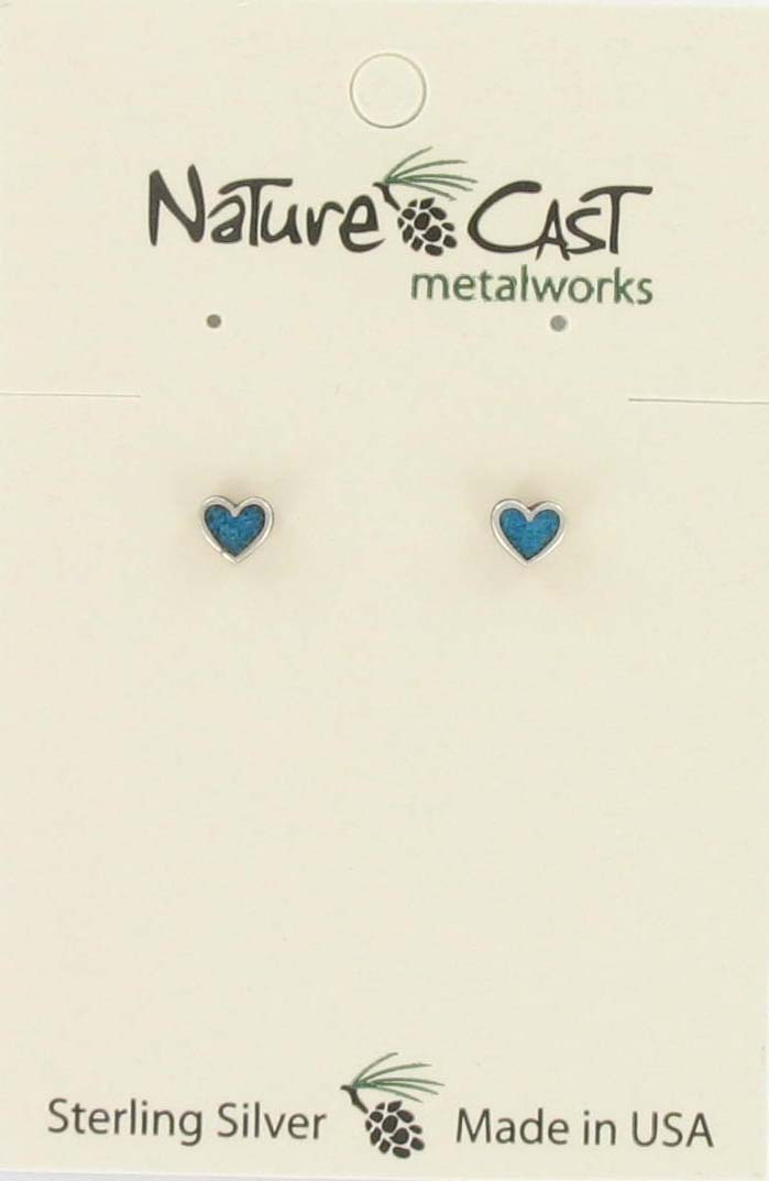 Earring post heart w/ turquoise inlay sterling silver THUMBNAIL