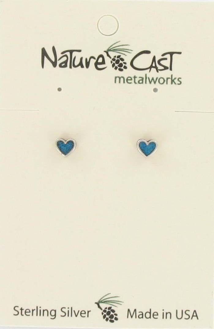 13016 Earring post heart w/ turquoise inlay sterling silver THUMBNAIL