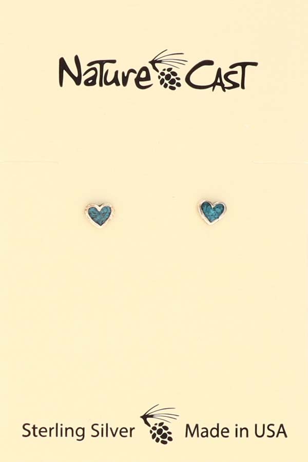 13016 Earring post heart w/ turquoise inlay sterling silver THUMBNAIL