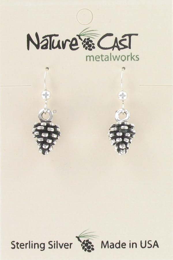 Earring dangle pine cone sterling silver THUMBNAIL