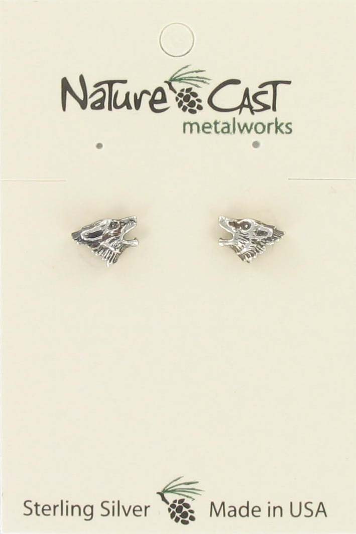 Earring post wolf head sterling silver THUMBNAIL