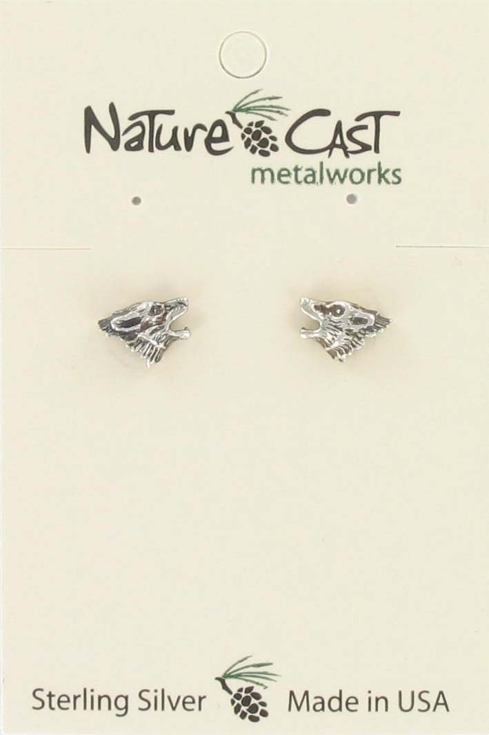 13074 Earring post wolf head sterling silver THUMBNAIL