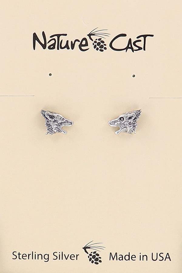 13074 Earring post wolf head sterling silver THUMBNAIL