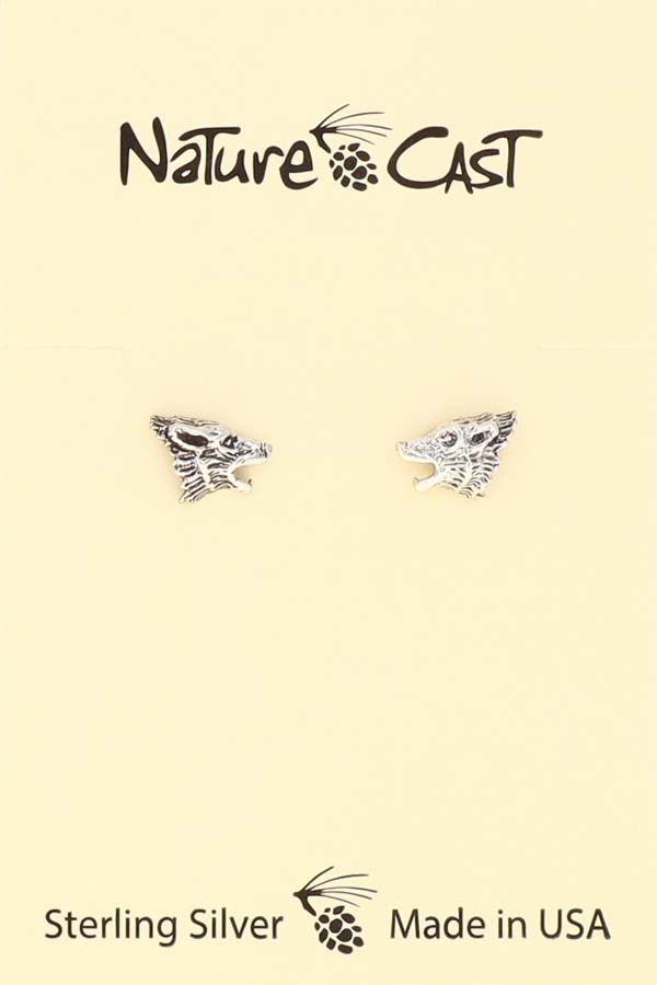 13074 Earring post wolf head sterling silver THUMBNAIL