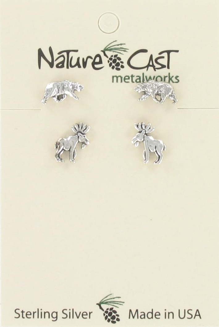 Earring post moose & post bear combo set sterling silver THUMBNAIL