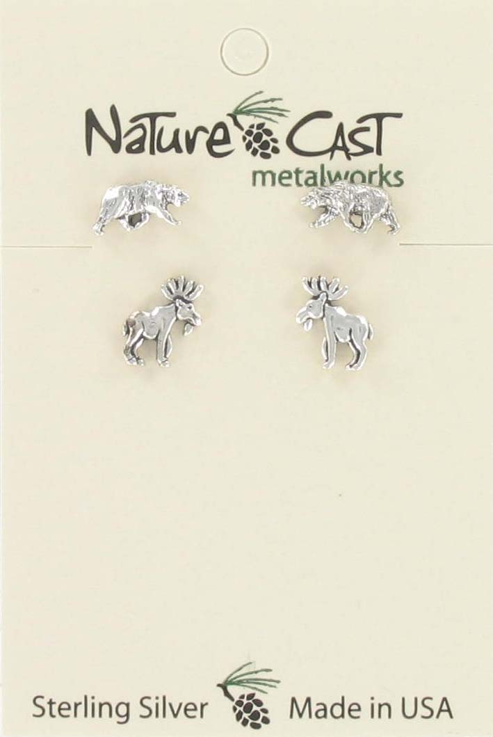 13080 Earring post moose & post bear combo set sterling silver THUMBNAIL