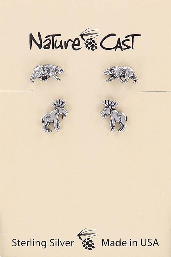 13080 Earring post moose & post bear combo set sterling silver THUMBNAIL