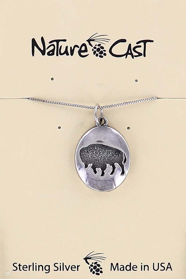 13081 Pendant oval buffalo w/18" chain sterling silver LARGE