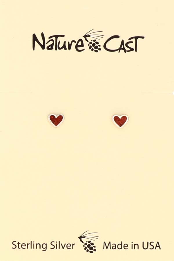 13241 Earring post sterling silver coral inlay heart THUMBNAIL