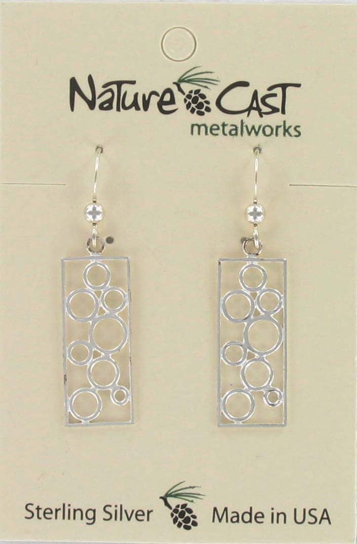 Earring dangle rectangle w/ multi circles sterling silver THUMBNAIL