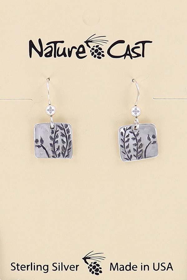 16577 Earring dangle square w/ leaf sterling silver LARGE