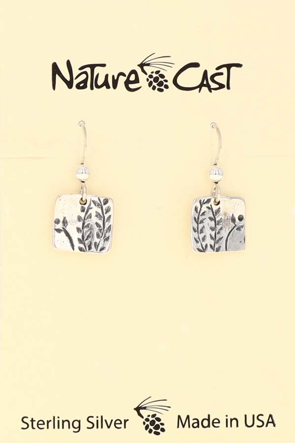 16577 Earring dangle square w/ leaf sterling silver LARGE