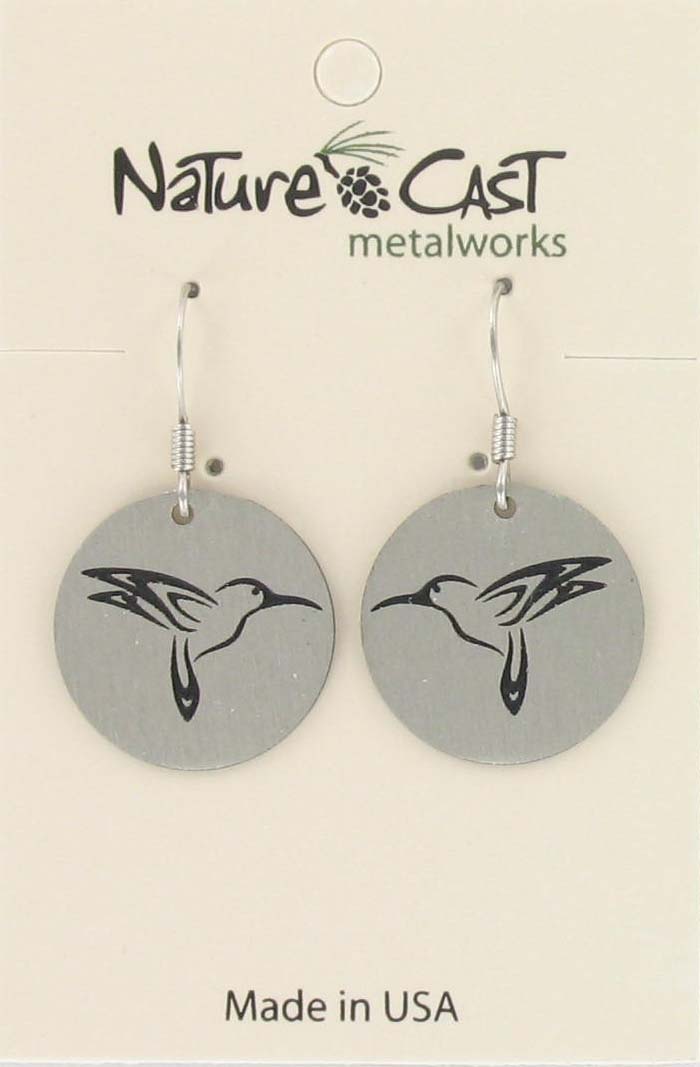 Earring dangle hummingbird disc THUMBNAIL