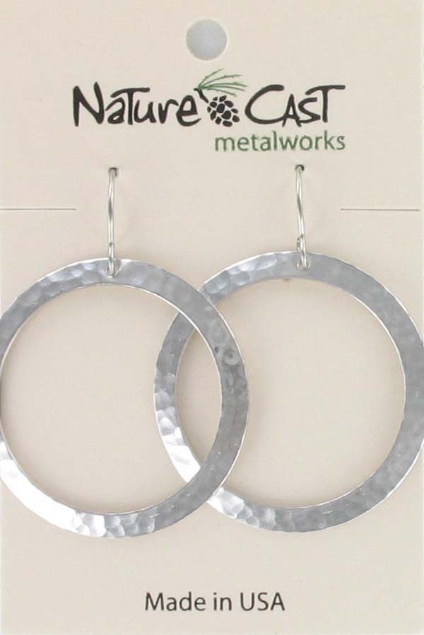 Earring dangle large hammered hoop THUMBNAIL